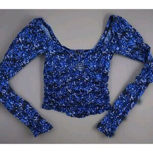 Urban Outfitters M Medium Juliana Smocked Crop Top Peasant Blue‎ Star